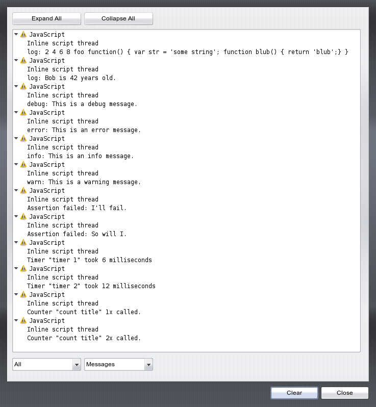 Opera error console output of above code